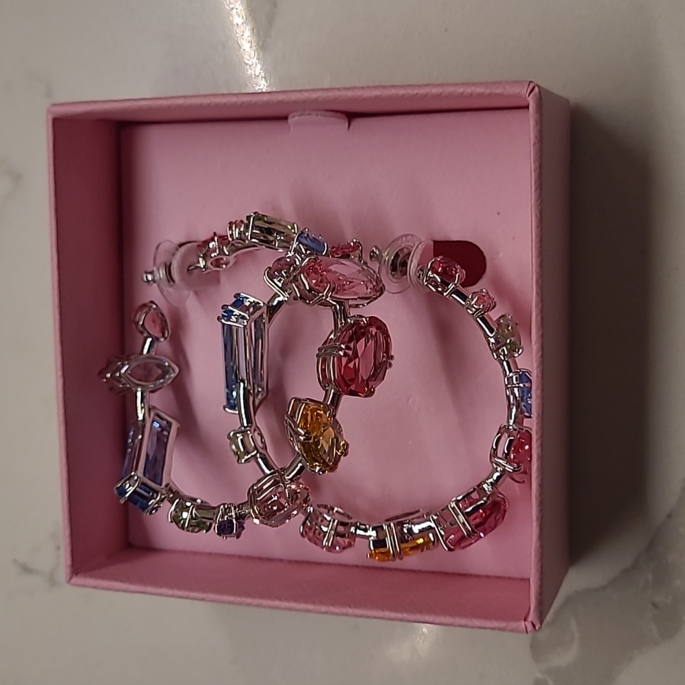 Swarovski Multicolor Asymetric Hoop Earrings